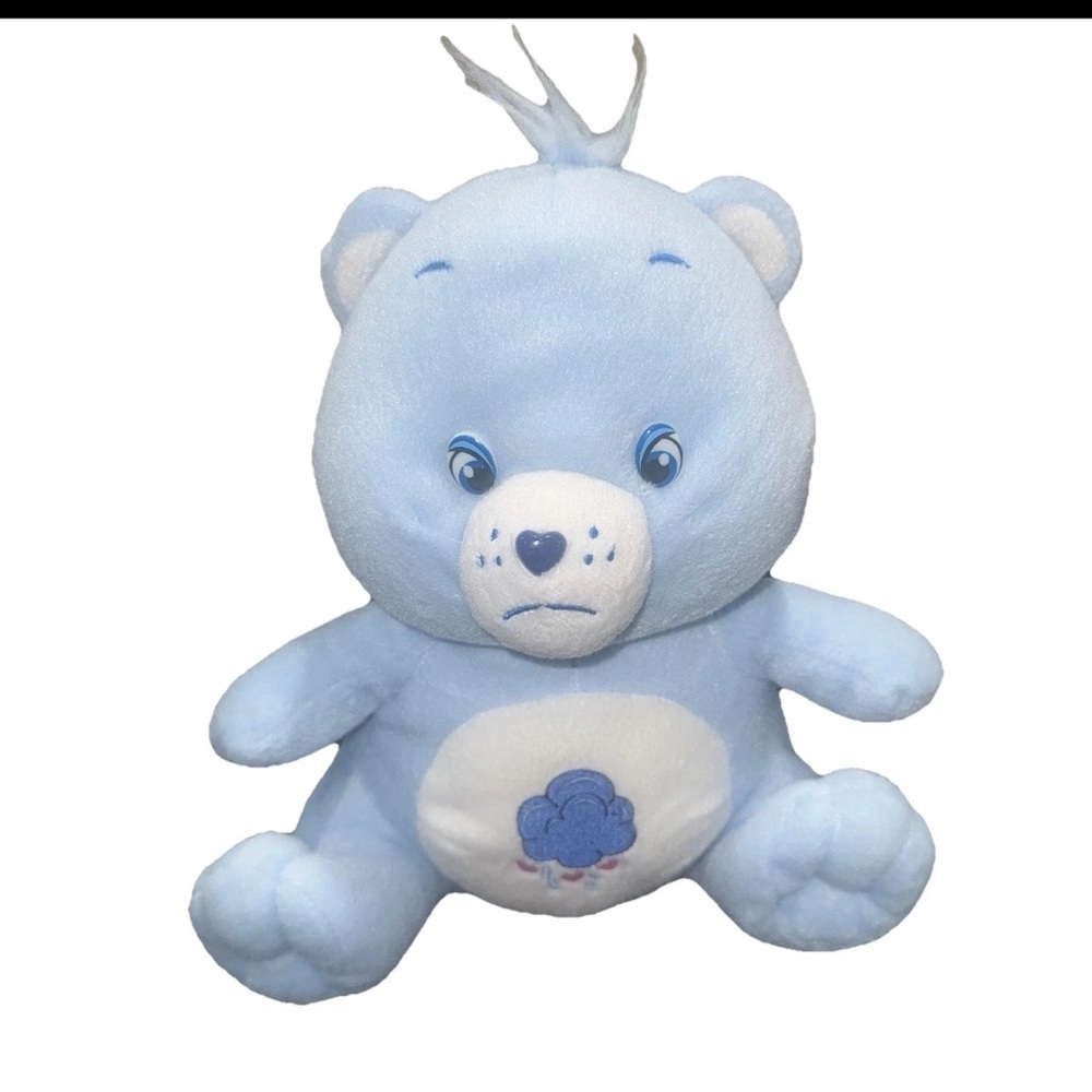 Vintage 2002 Care Bears Grumpy Bear 10” Blue Rain Cloud Plush Animal Stuffy